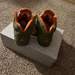 Olive and Orange High-Top Sneakers for Outdoor Adventures